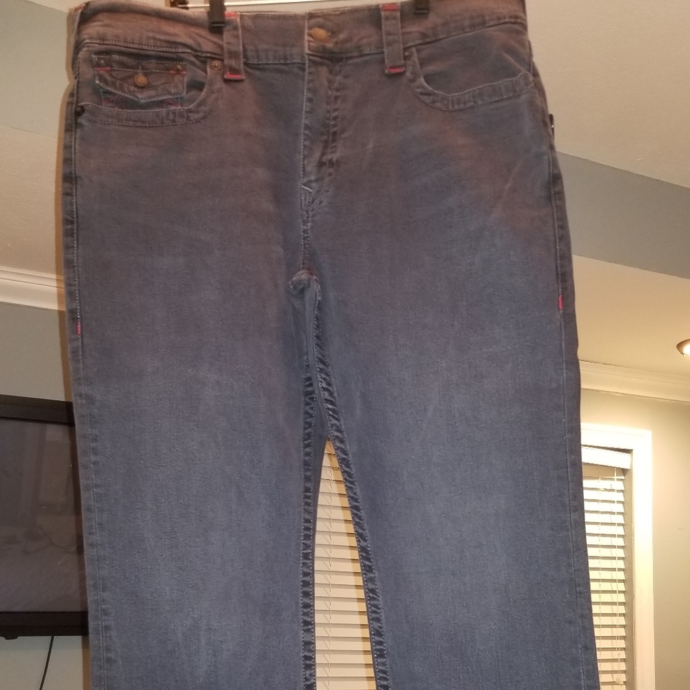 Men True Religion Jeans Relaxed Fit Black with Red